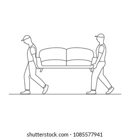 vector illustration silhouette two workers carrying sofa.Delivery people concept  design element, icon isolated on white background.