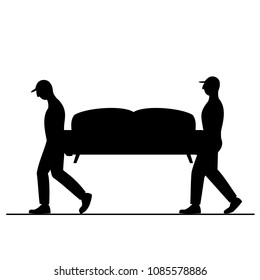 vector illustration silhouette two workers carrying sofa.Delivery people concept  design element, icon isolated on white background.