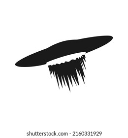 Vector illustration, silhouette of unidentified flying object or UFO, semi realistic flat design style.