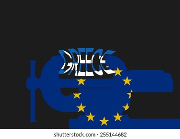 Vector illustration. Silhouette vise wish flag eu. Squeezing inscription Greece.