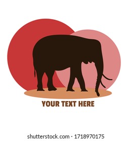vector illustration, silhouette of walking elephant with circle background, flat icon logo style