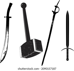 Vector illustration silhouette weapon 1 set isolated on white background