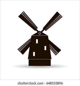 vector illustration of a silhouette of a windmill with a shadow