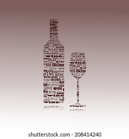 Vector illustration of a silhouette of wine and glass drawn with words.