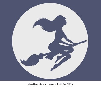 Vector illustration of a silhouette witch on a broomstick