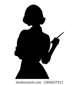 Vector illustration. Silhouette of a woman artist writer.