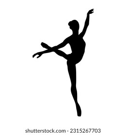 Vektorgrafik. Silhouette einer Frau Ballerina auf der Bühne. Ballett.