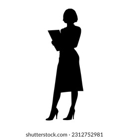 Vector illustration. Silhouette of a woman businesswoman with a folder of documents in her hand.