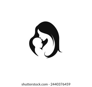 Vector illustration of a silhouette of a woman with a child