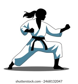 vector illustration of a silhouette of a woman doing karate in a flat and minimalist style isolated on a white background