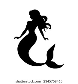 Vector illustration. Silhouette of a woman with a fish tail. Mermaid underwater.