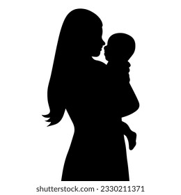 Vector illustration. Silhouette of a woman mother holding her baby in her arms.