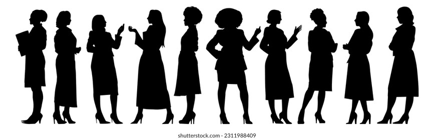 Vector illustration. Silhouette of women businesswoman. Big set.