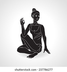 Vector illustration: Silhouette of yoga girl, Female yoga detailed silhouette in meditation