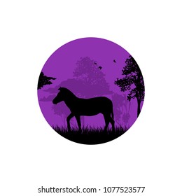 Vector illustration of a silhouette of a zebra in the desert savanna