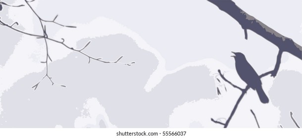 Vector Illustration of a silhouetted bird, singing at the sky