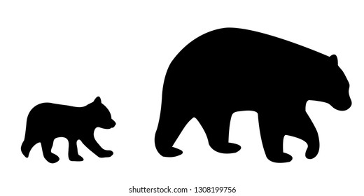 Vector illustration of a silhouetted mother bear and cub