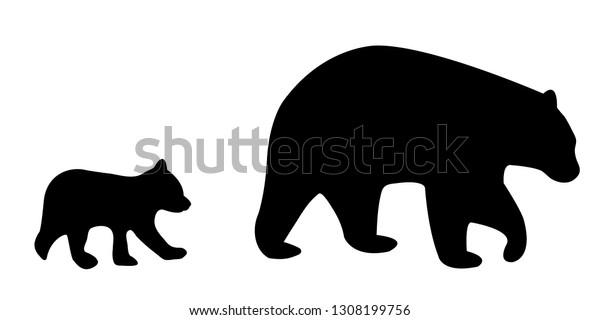 Vector Illustration Silhouetted Mother Bear Cub Stock Vector (Royalty ...