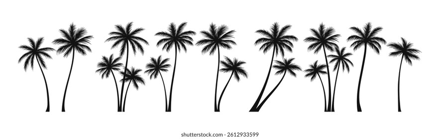 Vector Illustration of Silhouetted Palm Trees Arranged in a Row with Elegant and Minimal Design Ideal for Tropical Backgrounds and Decorative Purposes.