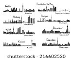 Vector illustration of silhouettes of 8 cities of Germany - Berlin, Frankfort on the Main, Hamburg, Stuttgart, Dusseldorf, Munich, Dresden, Cologne