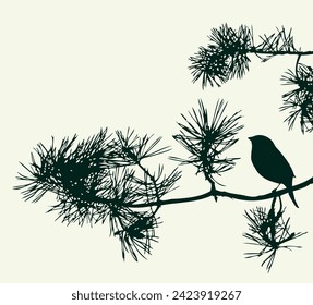 Vektorgrafik von Silhouetten allein auf Kiefernzweig