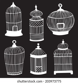 vector illustration silhouettes of bird cages 