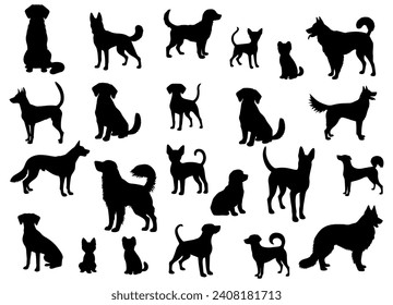 Vector illustration. Silhouettes of black cats. Set of animal stickers. Large set.