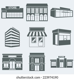 Vector illustration silhouettes of buildings shops