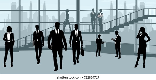 Vector illustration of silhouettes of businesspeople in office