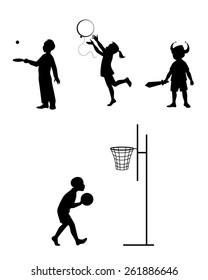 Vector illustration of a silhouettes of children playing set