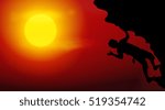 Vector illustration silhouettes of climber on sunset