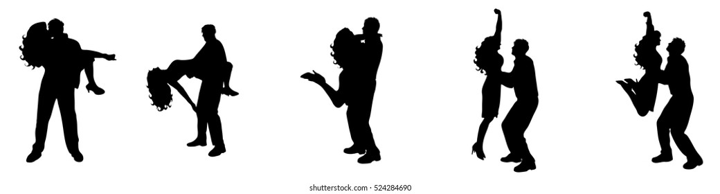 Vector illustration silhouettes of dancing couple on white background