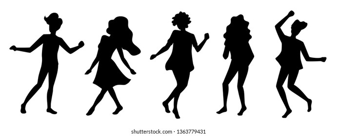 Vector illustration silhouettes of dancing people.