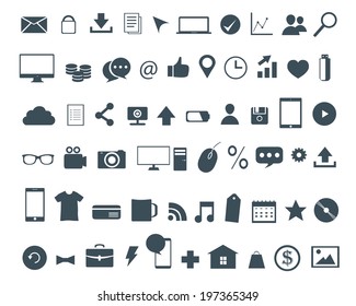 vector illustration of silhouettes of different icons on a white background