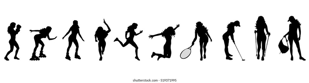 Vector illustration silhouettes of different sport on white background
