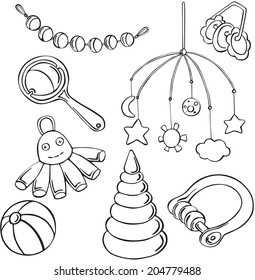 vector illustration of silhouettes of different toys 