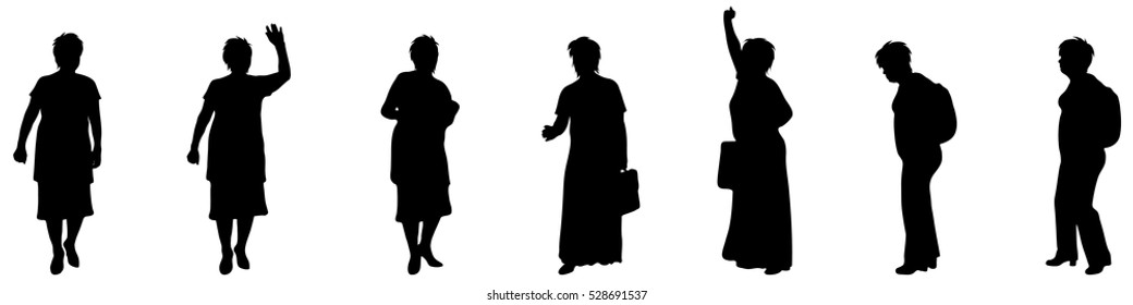 Vector illustration silhouettes elderly woman on white background