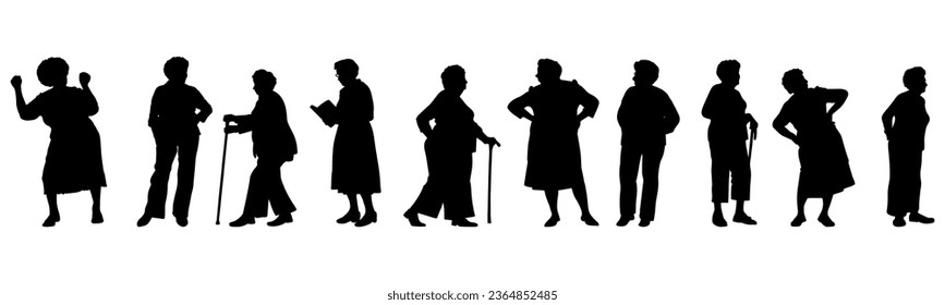 Vector illustration. Silhouettes of elderly women of retirement age.