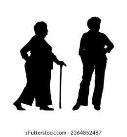 Vector illustration. Silhouettes of elderly women of retirement age.