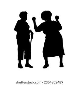 Vector illustration. Silhouettes of elderly women of retirement age.