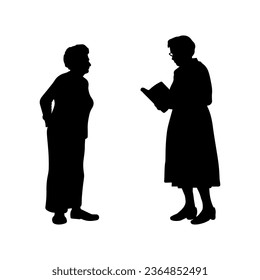 Vector illustration. Silhouettes of elderly women of retirement age.