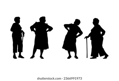 Vector illustration. Silhouettes of elderly women of retirement age.