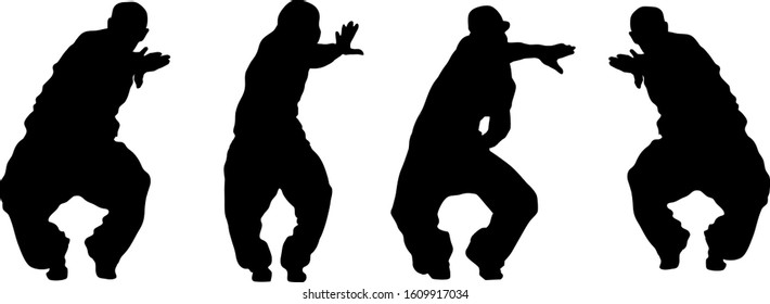 Vector Illustration Silhouettes Of Expressive People Dancing Dancing. Funk, Hip Hop, Rapper Lettering About Home Dancing. Dancer.