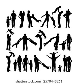 Vector illustration silhouettes of family on a white background