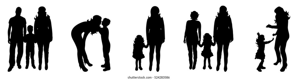 Vector illustration silhouettes of family on a white background