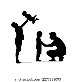 vector illustration of silhouettes of a father and son