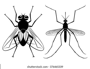 Ilustración vectorial - siluetas de mosquito y mosquito