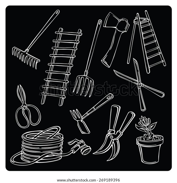 Vector Illustration Silhouettes Garden Tools Stock Vector Royalty Free 269189396 Shutterstock 