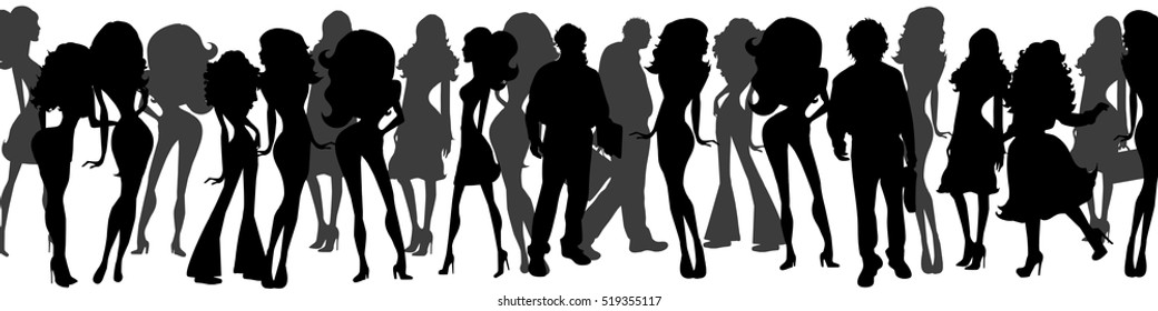 Vector illustration silhouettes group of different women and men