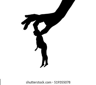 Vector illustration silhouettes of hand holding fat human